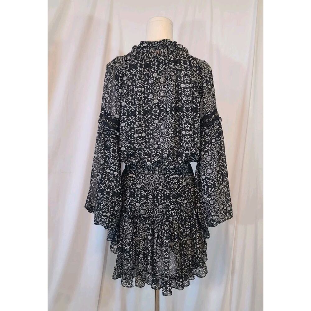 Misa Women's Designer Black White Floral Ruffled Mini Dress Medium New - Picture 8 of 10